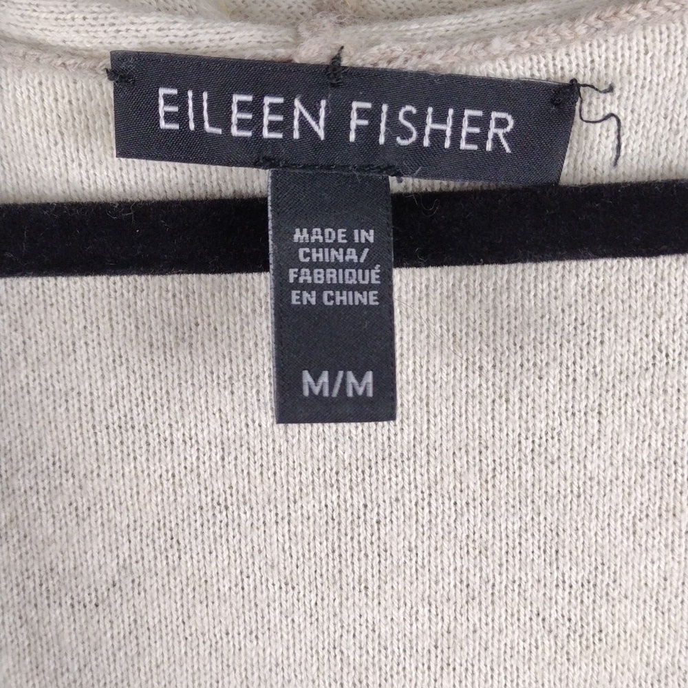 Eileen Fisher Wool Blend Natural Marbled Shawl Collar Long Open Front Cardigan - Picture 5 of 14